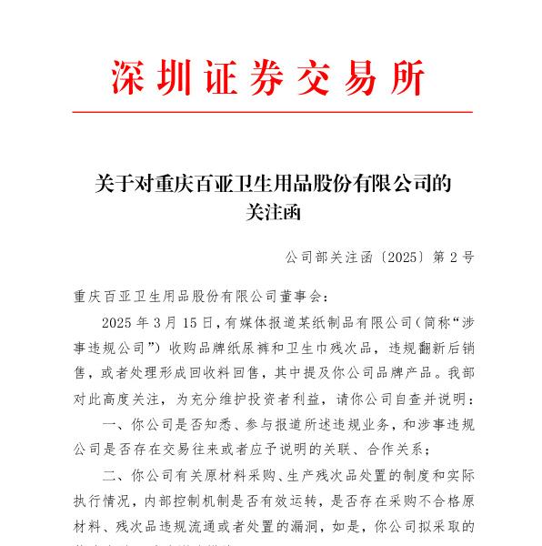 天载配资  百亚股份收关注函, 因媒体报道相关违规业务